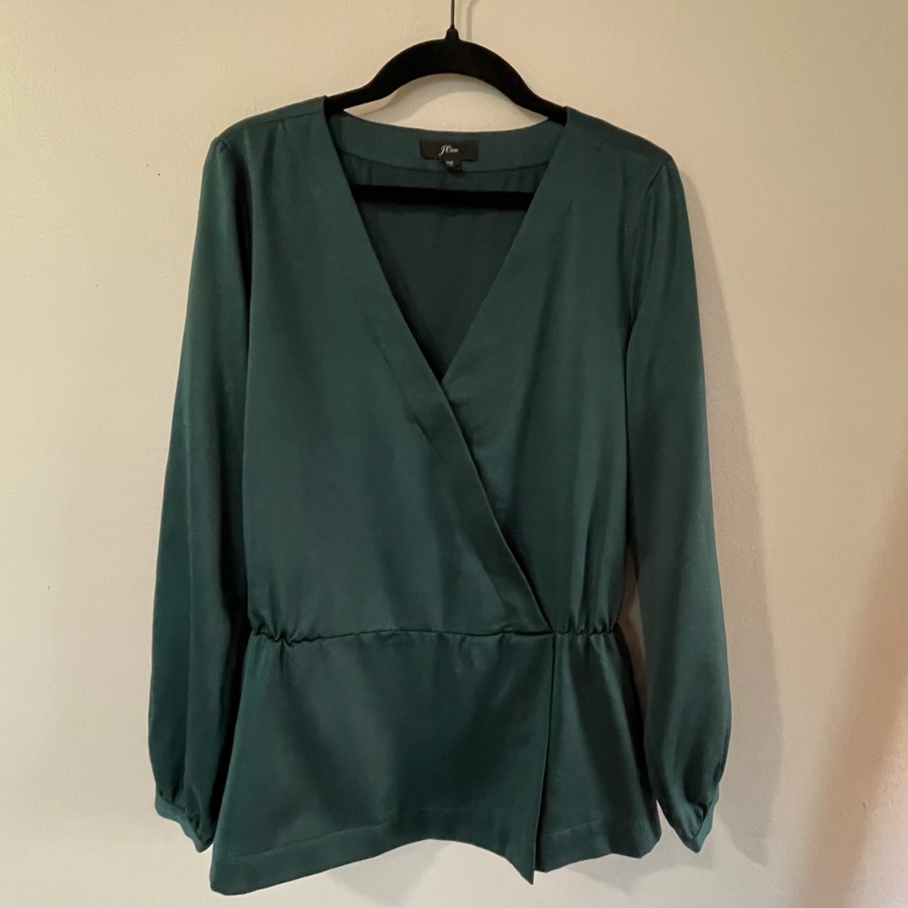 J.Crew Satin Emerald Faux Wrap Top XS